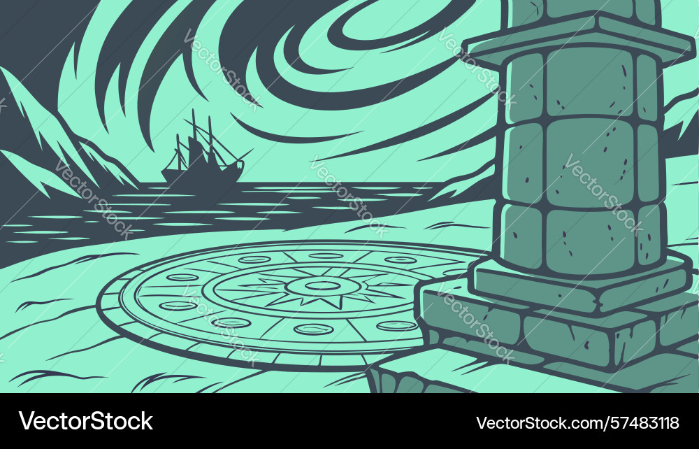 Ancient column base with intricate circular vector image