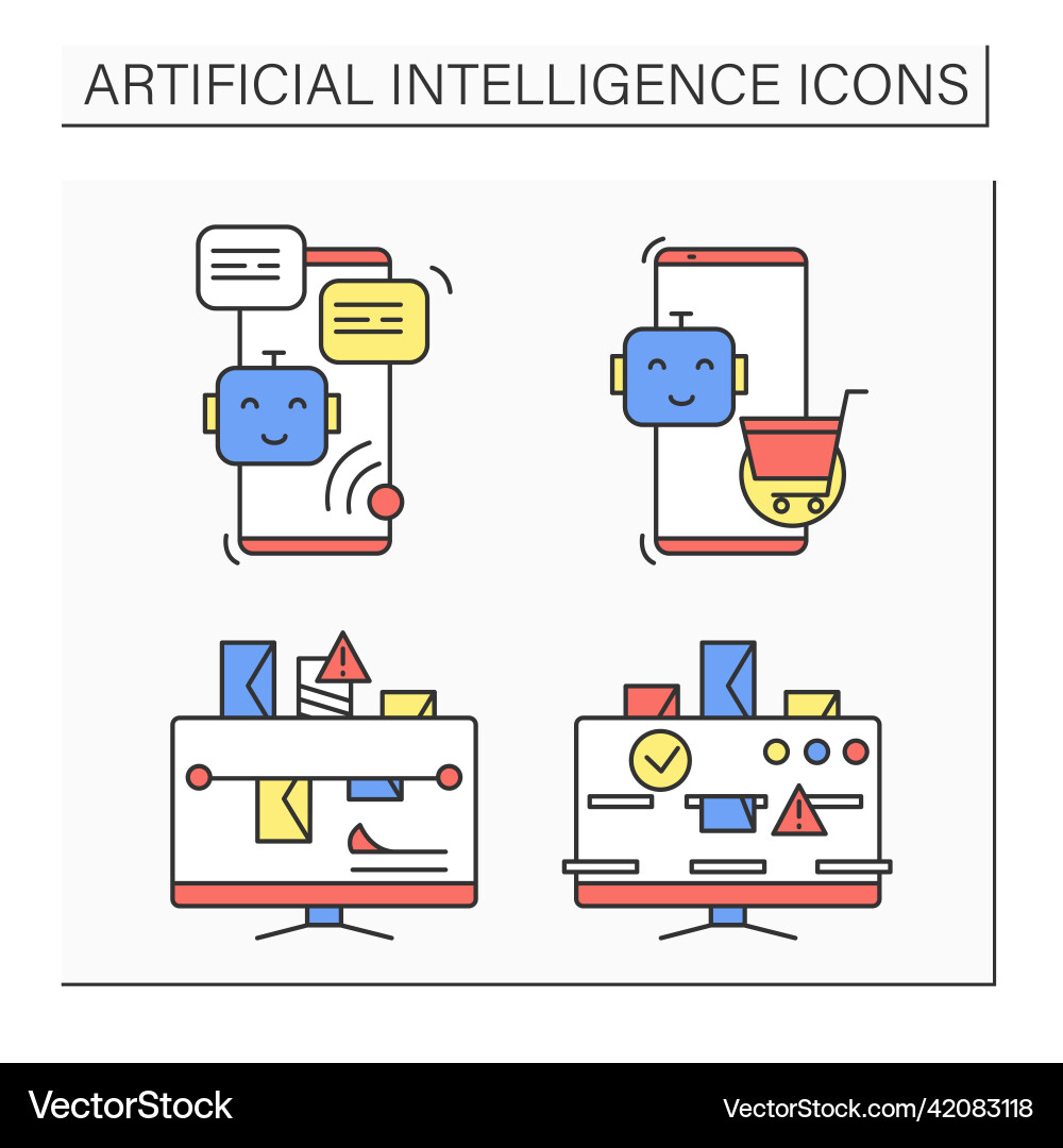 Artificial intelligence color icons set Artificial intelligence color icons set vector image