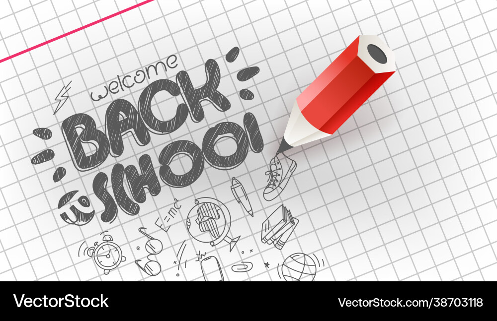 Back to school banner doodle elements on paper vector image