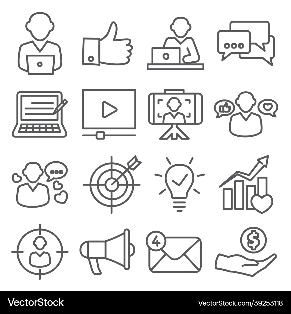Blogger line icons set on white background Blogger line icons set on white background vector image