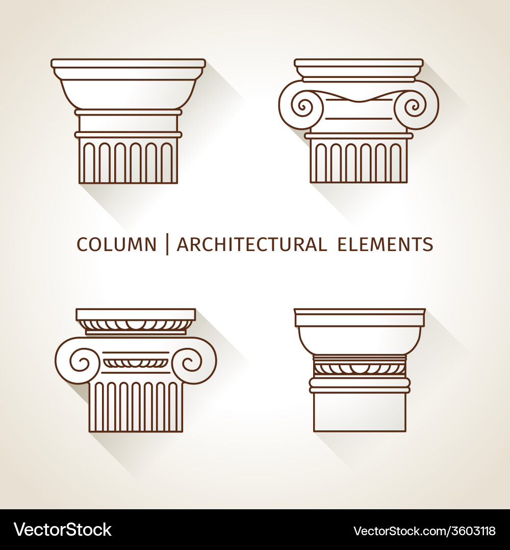 Brown linear icons columns flat with long shadows vector image