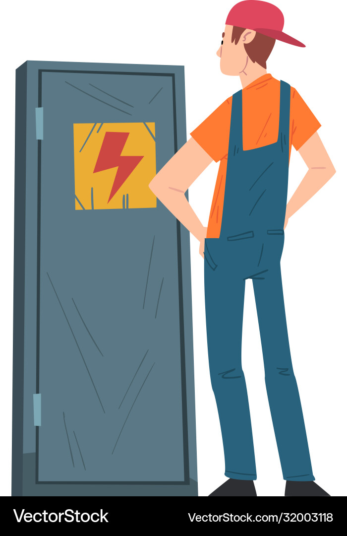 Electrician engineer checking control panel Vector Image