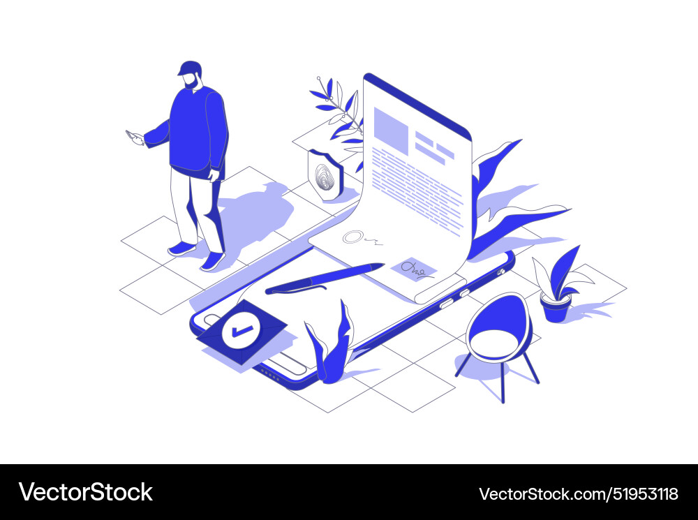 Electronic contract 3d isometric concept Vector Image