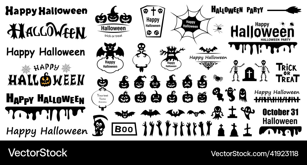 Halloween Beschriftung Zitate Satz von Silhouetten Halloween Beschriftung Zitate Satz von Silhouetten vektorbild