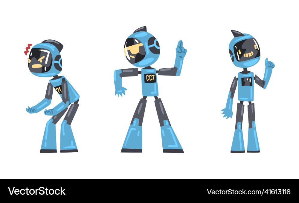 Modern robots in action set cybernetic personal Modern robots in action set cybernetic personal vector image