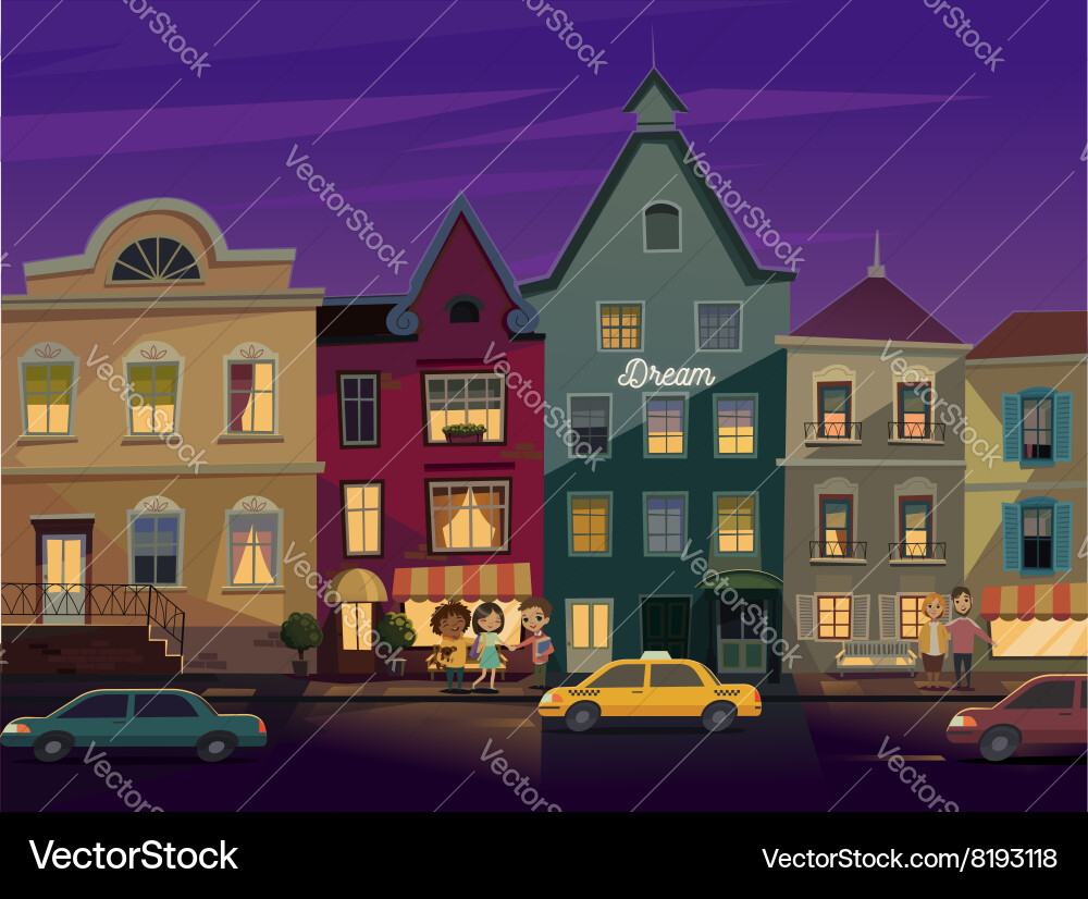 Nacht City Street Szene Vektorbild