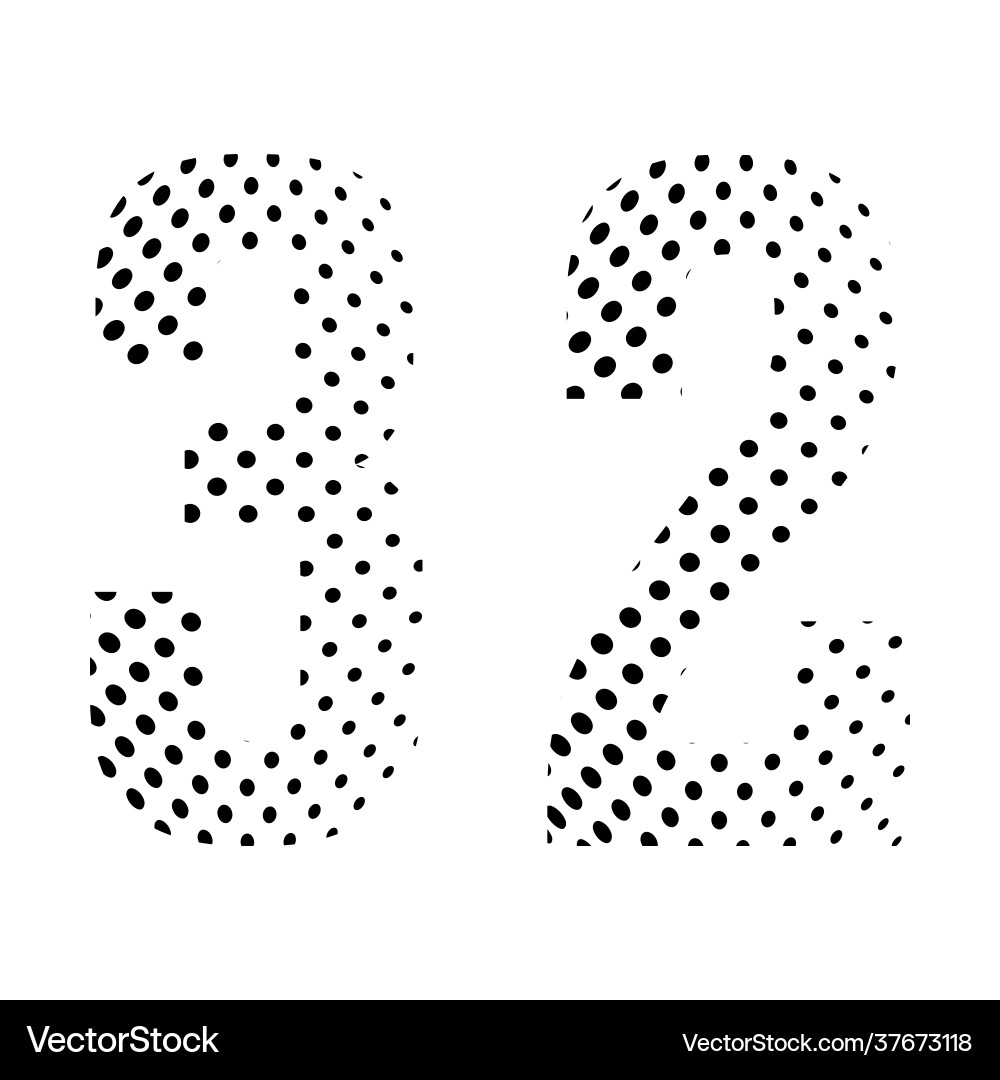 Number thirty-two 32 in halftone dotted isolated Number thirty-two 32 in halftone dotted isolated vector image