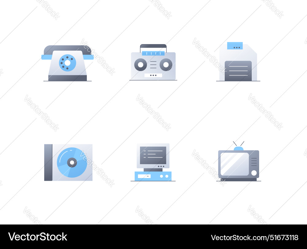 Outdated electronic devices - flat design style vector image