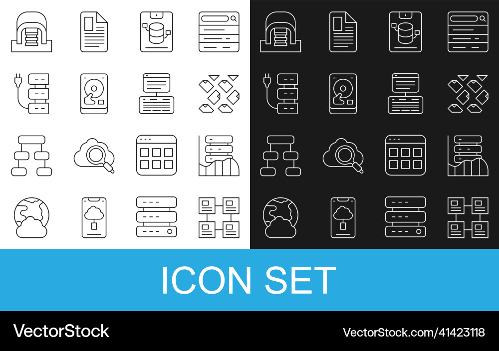 Set line hierarchy organogram chart server data Set line hierarchy organogram chart server data vector image