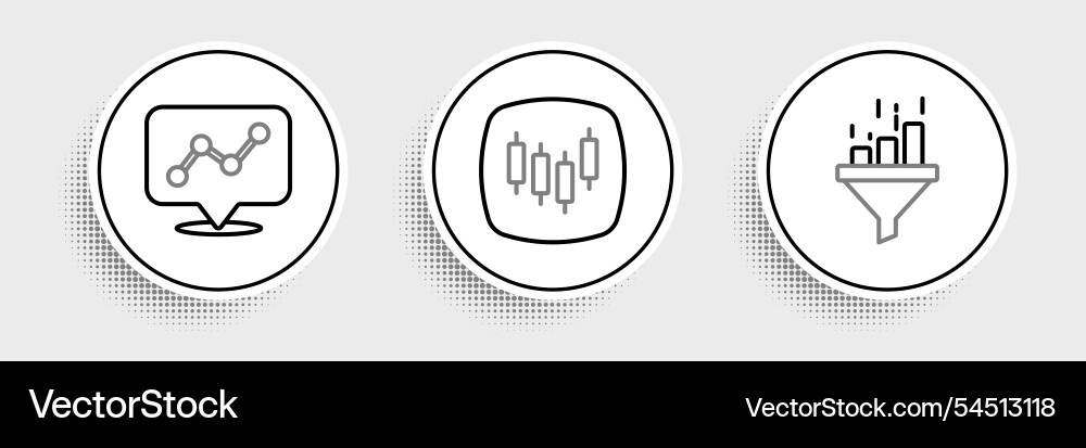 Set line sales funnel with chart graph Vector Image