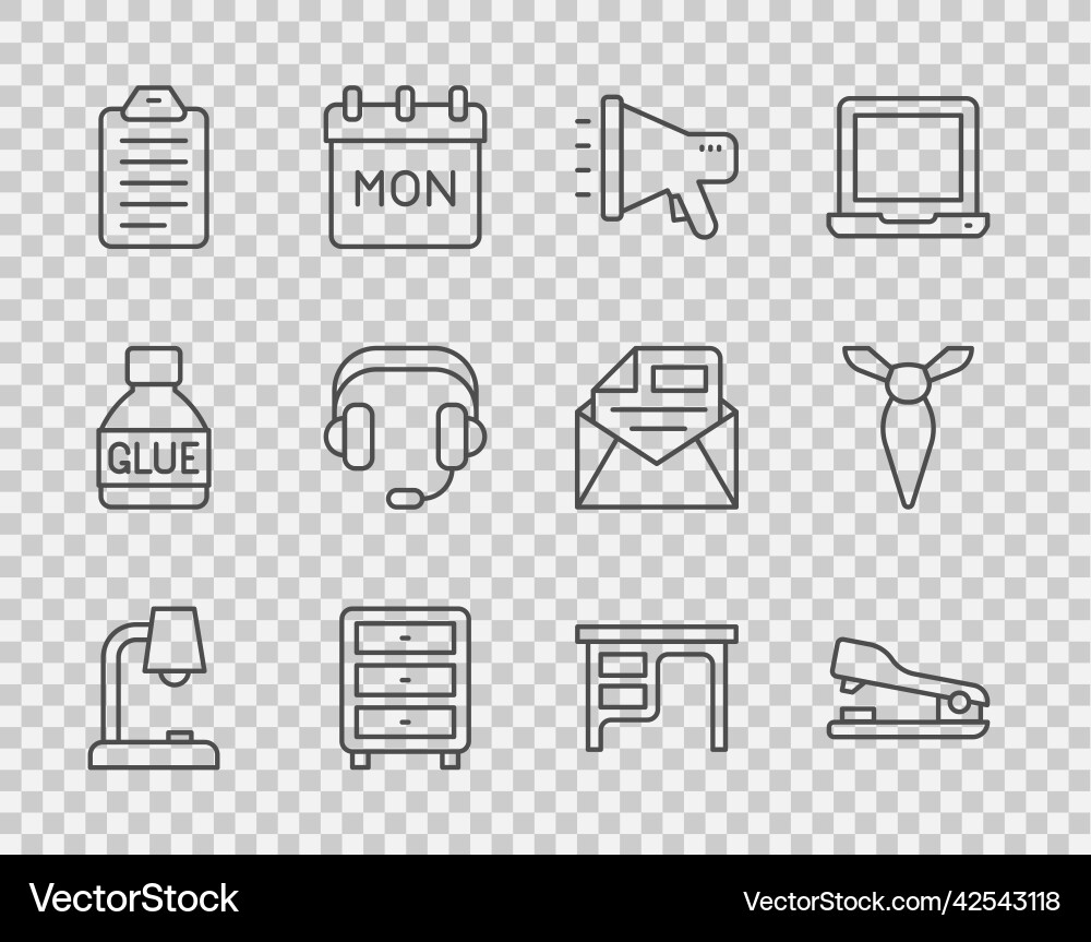 Set line table lamp stapler megaphone archive Set line table lamp stapler megaphone archive vector image