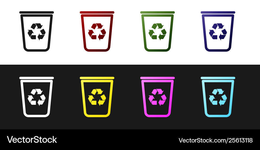 Set recycle bin with symbol icon isolated Vector Image
