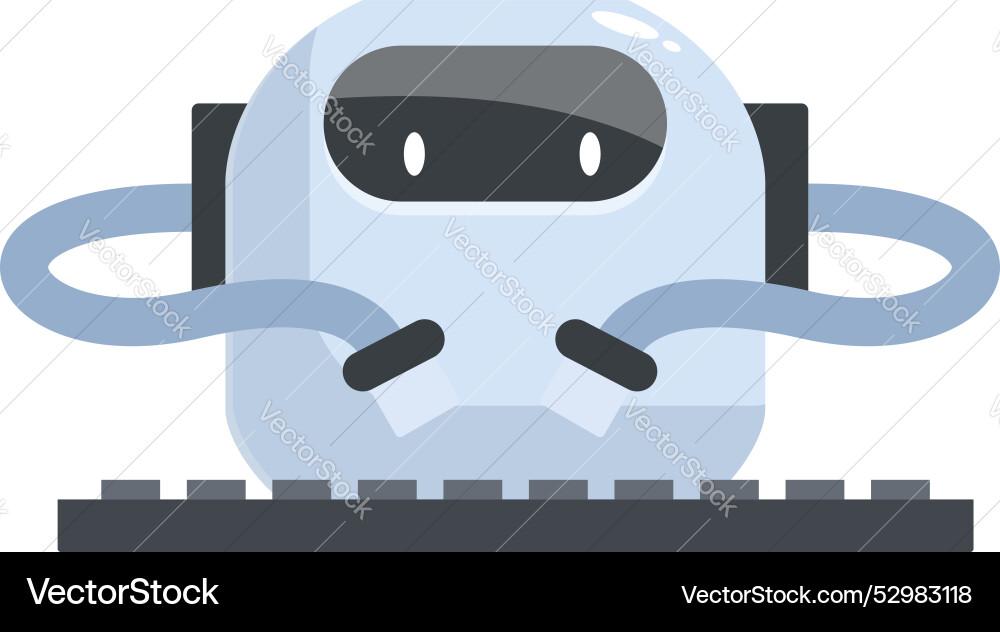 Weißer Roboter mit Tastatur mit künstlichem Weißer Roboter mit Tastatur mit künstlichem vektorbild