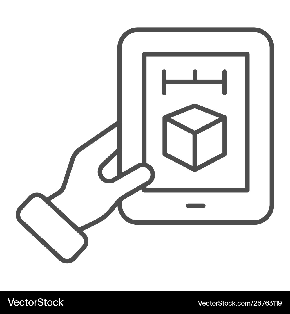 3d cube on tablet thin line icon modeling vector image