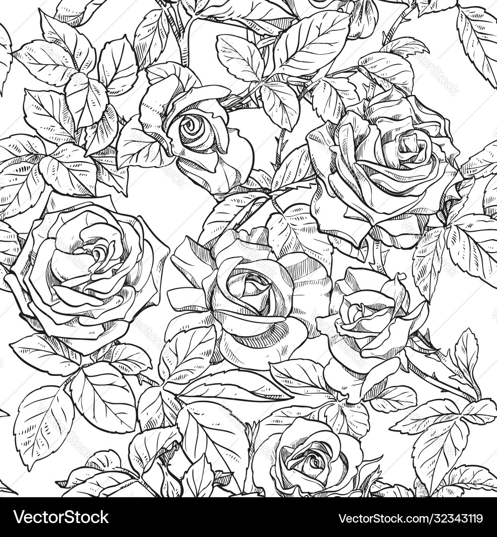 Black and White Rose Pattern Vector Image