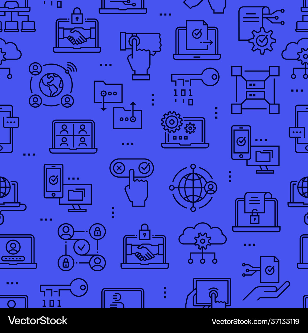 Blockchain technology seamless pattern with line vector image