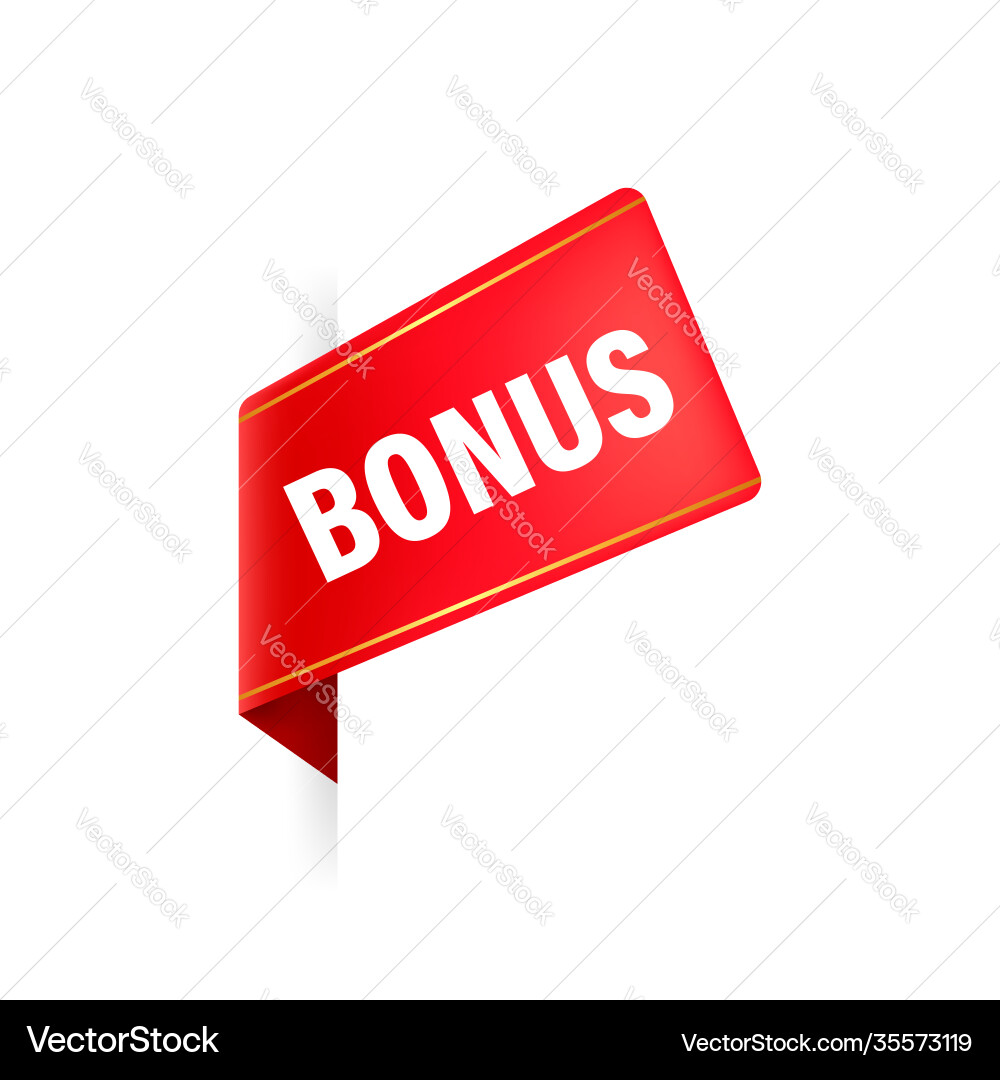 Bonus realistic red ribbon product advertising Bonus realistic red ribbon product advertising vector image