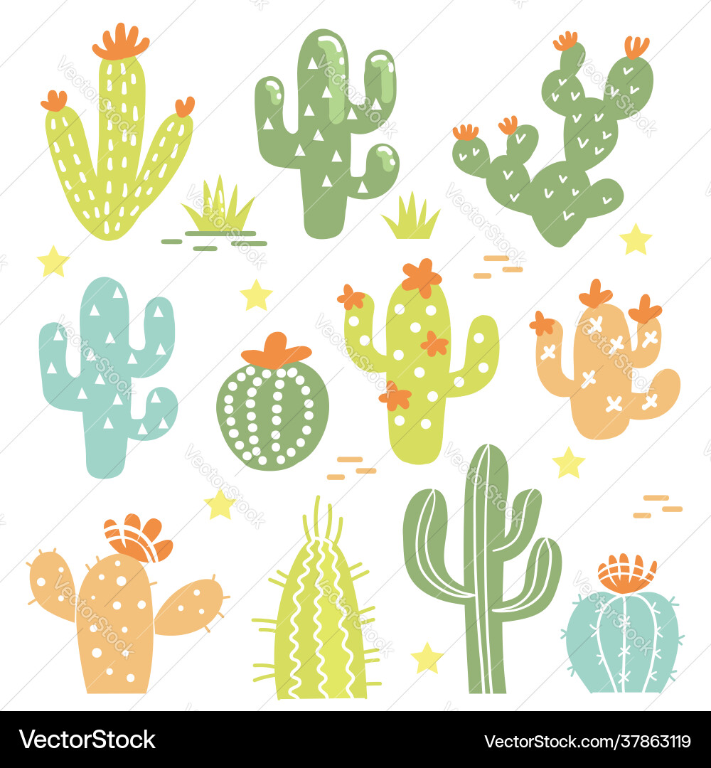 Colorful Cactus Set - Isolated Vector Image