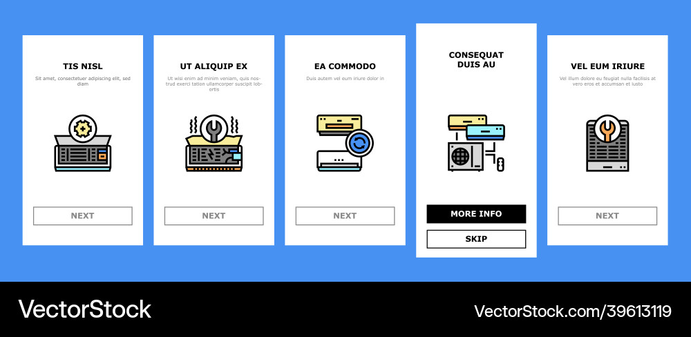 Conditioning system electronics onboarding icons Conditioning system electronics onboarding icons vector image