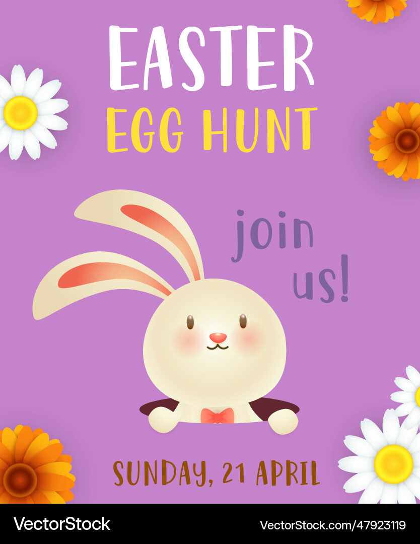 Easter egg hunt poster design festive bunny Easter egg hunt poster design festive bunny vector image