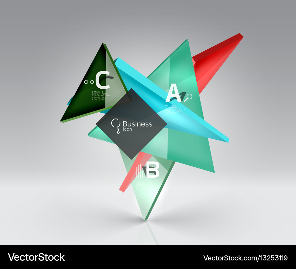 Glossy glass translucent triangles on 3d empty Vector Image