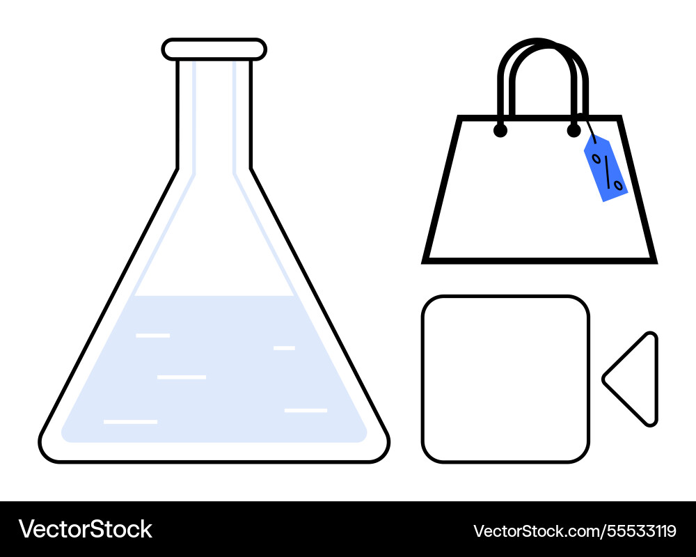 Lab flask with liquid shopping bag tag Lab flask with liquid shopping bag tag vector image
