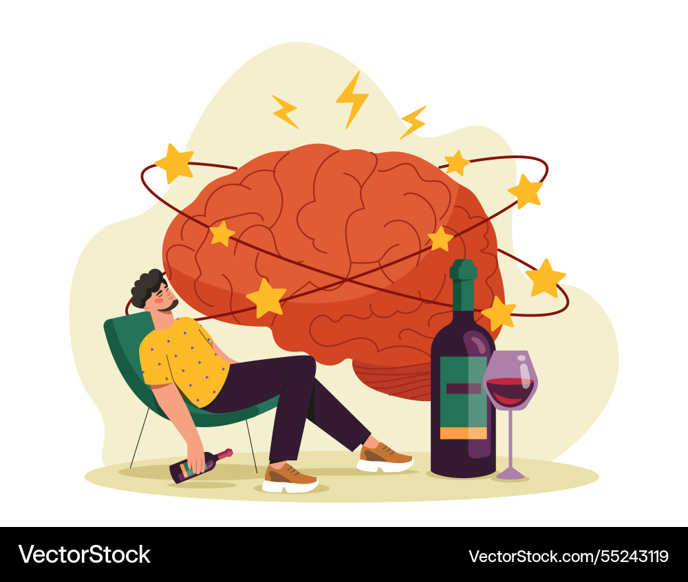 Man with wine and brain Vector Image