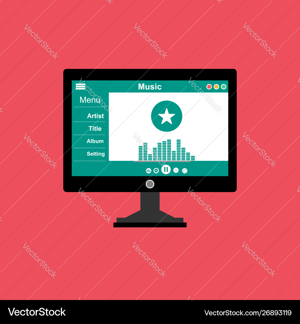 Media player application app template with flat Media player application app template with flat vector image