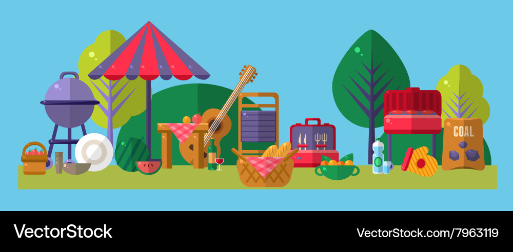 Picnic outside objects collection Vector Image