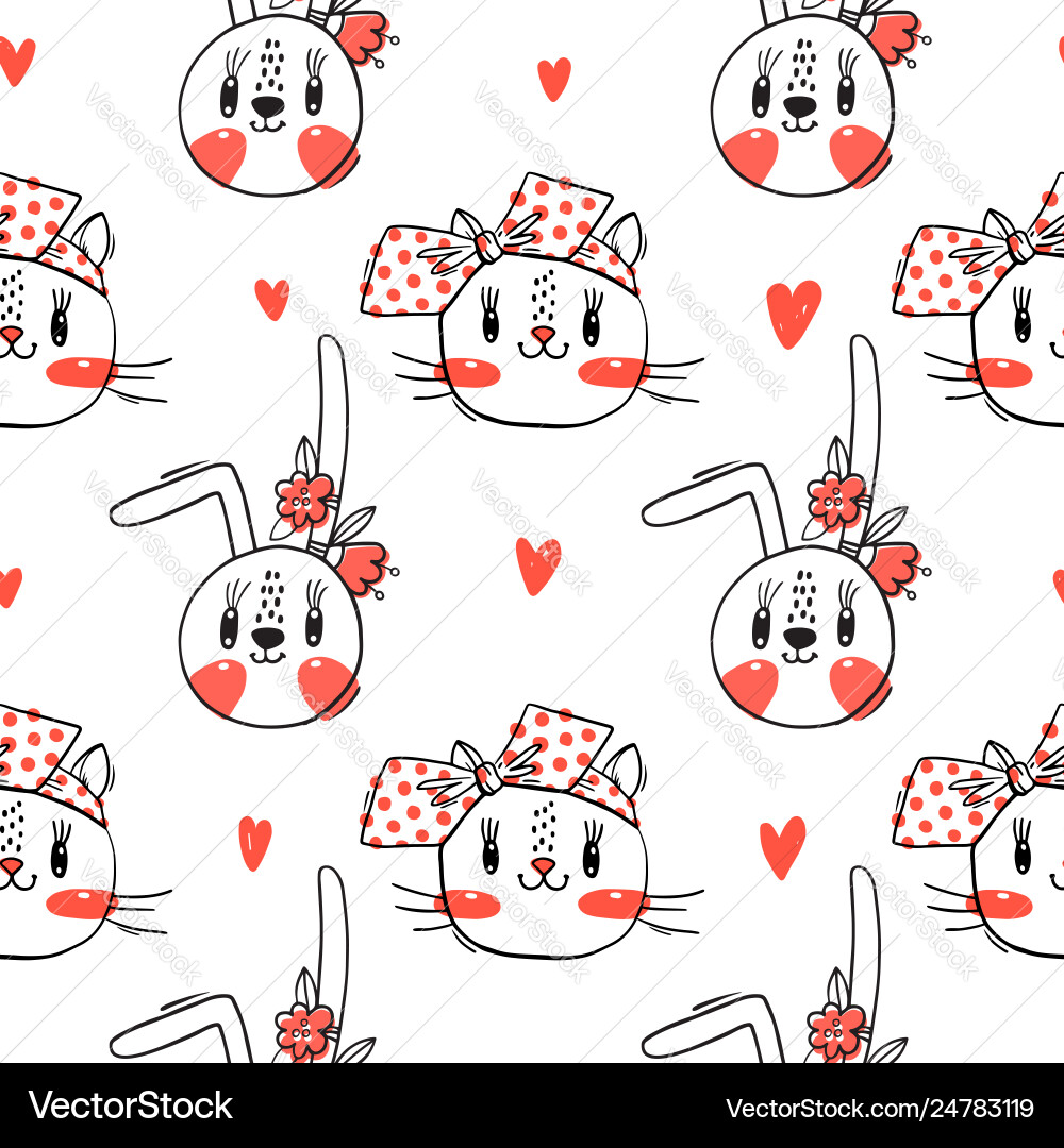 Seamless pattern with faces cats and rabbits vector image