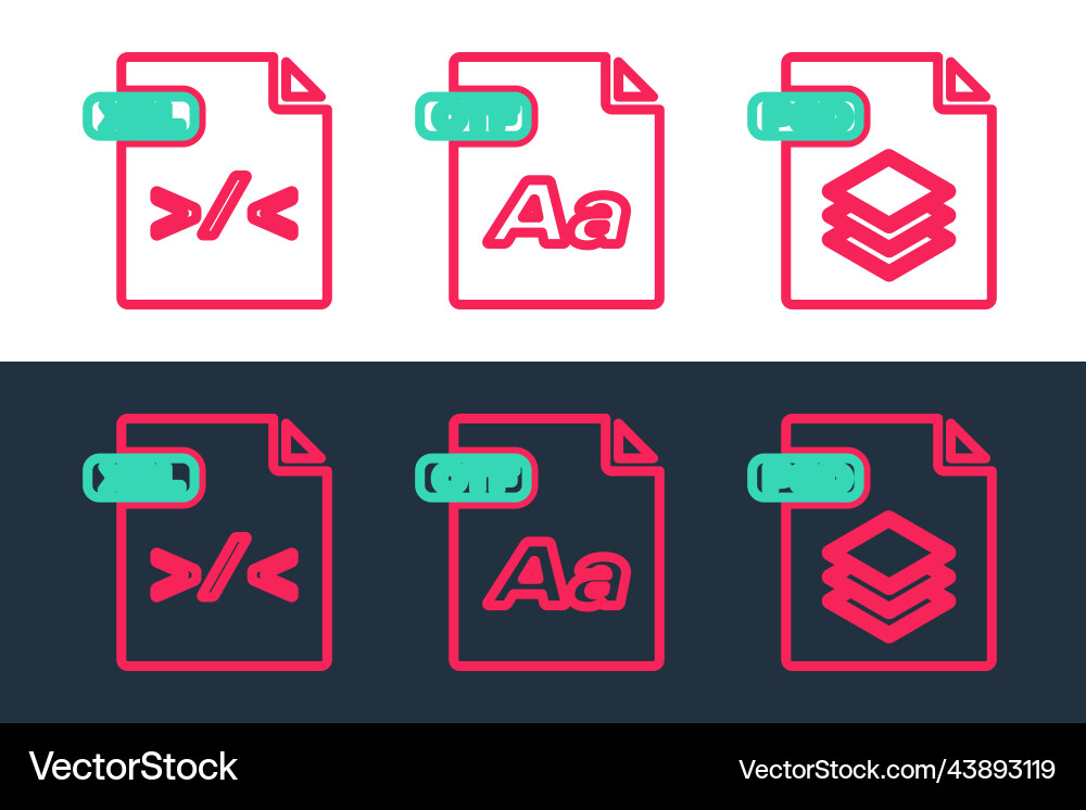 Set line psd file document xsl and otf icon Set line psd file document xsl and otf icon vector image