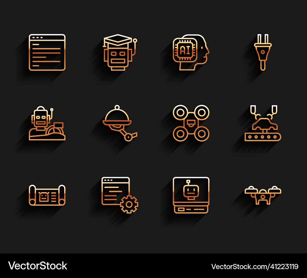Set line robot blueprint computer api interface vector image