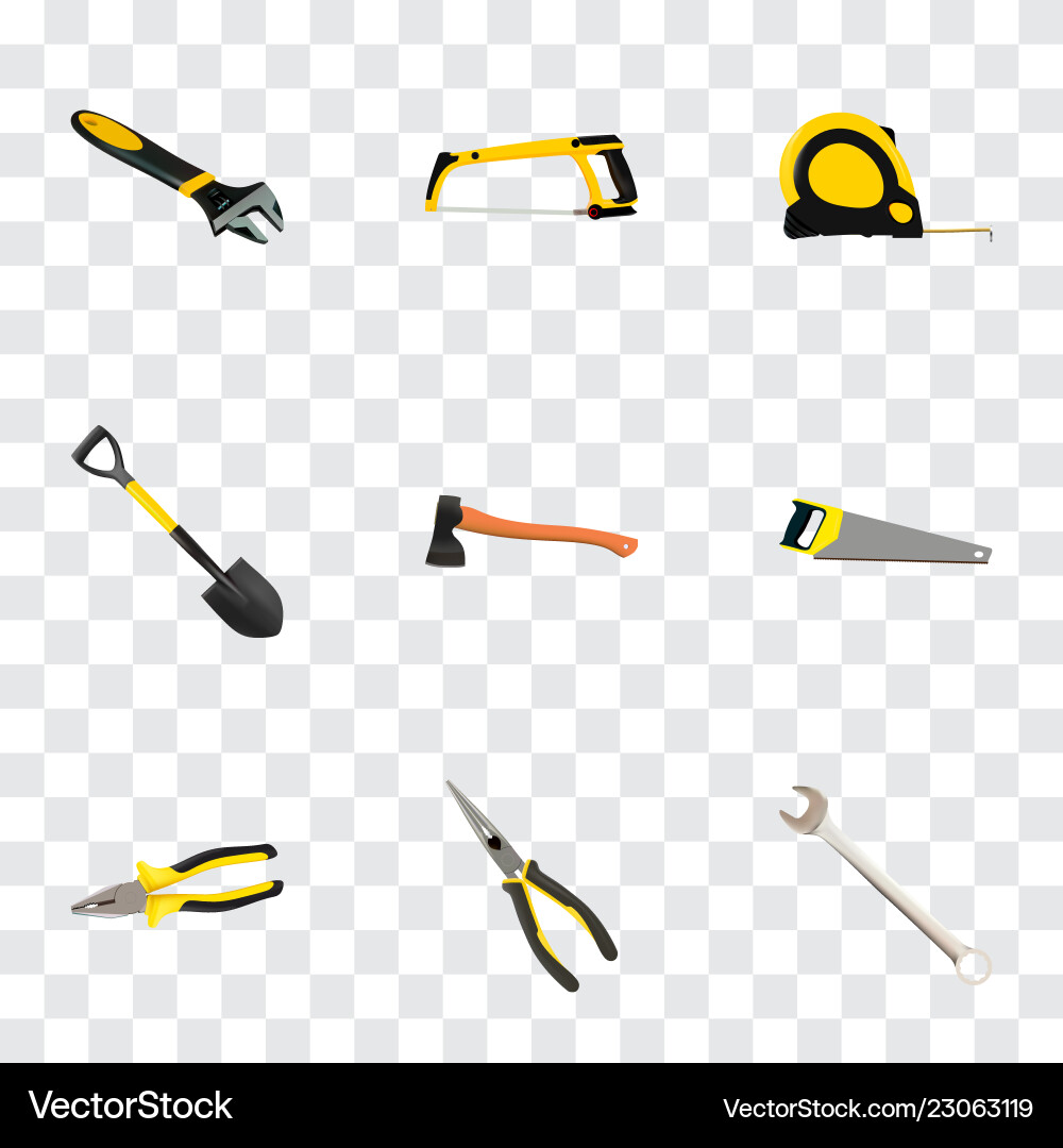 Set of instruments realistic symbols with ax Set of instruments realistic symbols with ax vector image