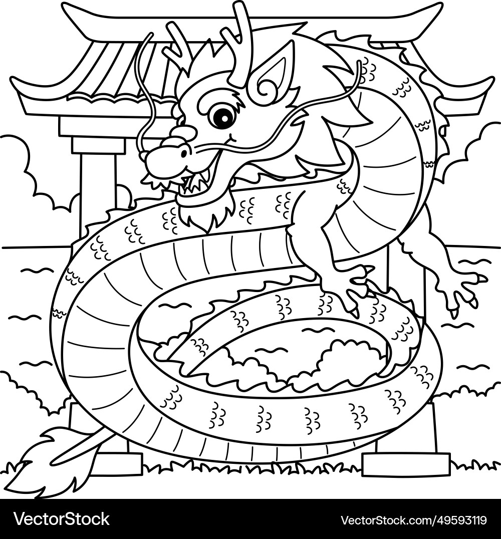 Year of the dragon chinese new coloring page Year of the dragon chinese new coloring page vector image