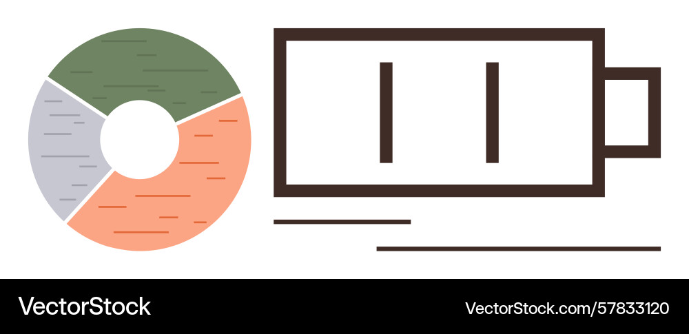 Battery icon next to a segmented pie chart Battery icon next to a segmented pie chart Vector Image