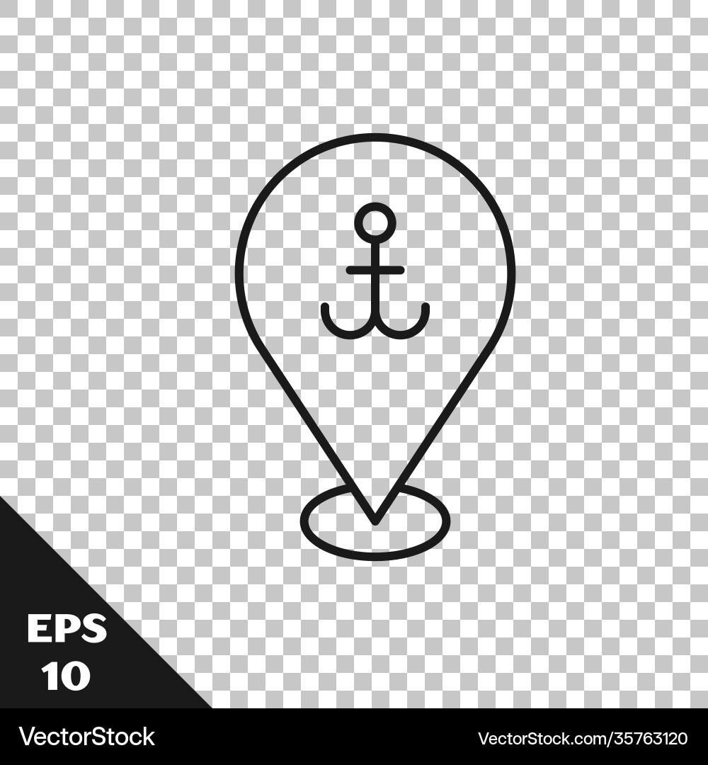 Black line map pointer with anchor icon isolated Black line map pointer with anchor icon isolated vector image
