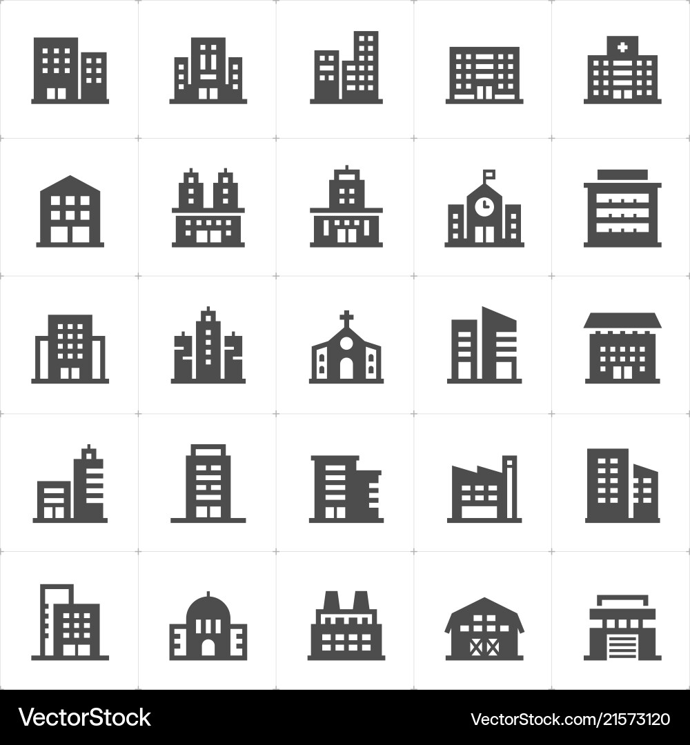 Building Icon Set - Filled Style Vector Image