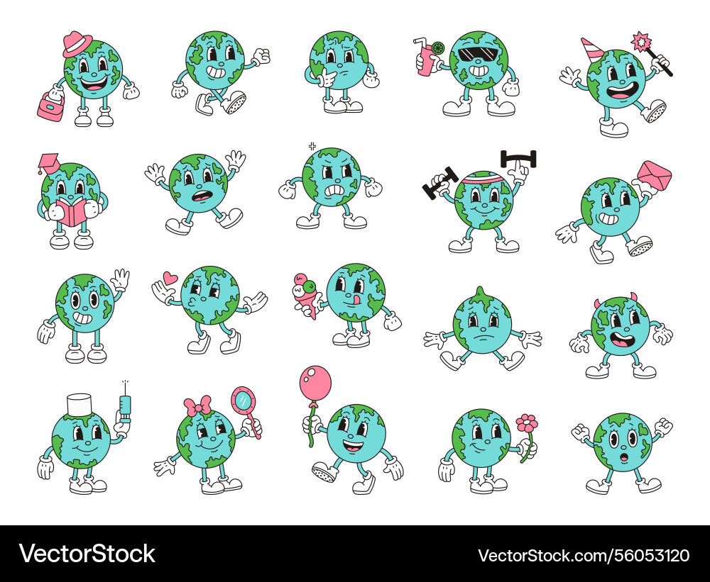 Charming planet character set showing emotions Charming planet character set showing emotions vector image