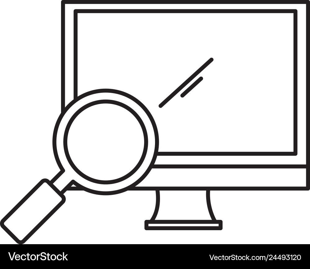 Computer display with magnifying glass vector image