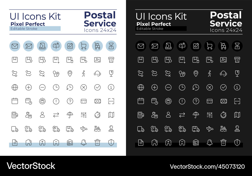 Mail service pixel perfect linear ui icons set Mail service pixel perfect linear ui icons set Vector Image