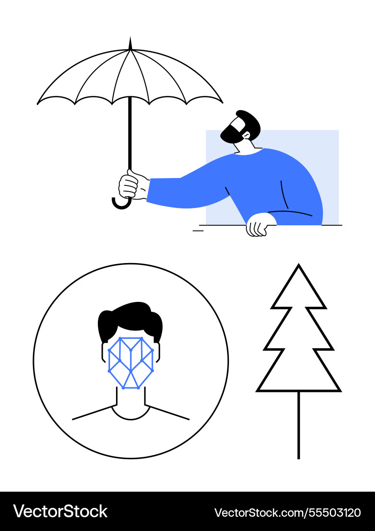 Man holding umbrella abstract face detection Man holding umbrella abstract face detection vector image