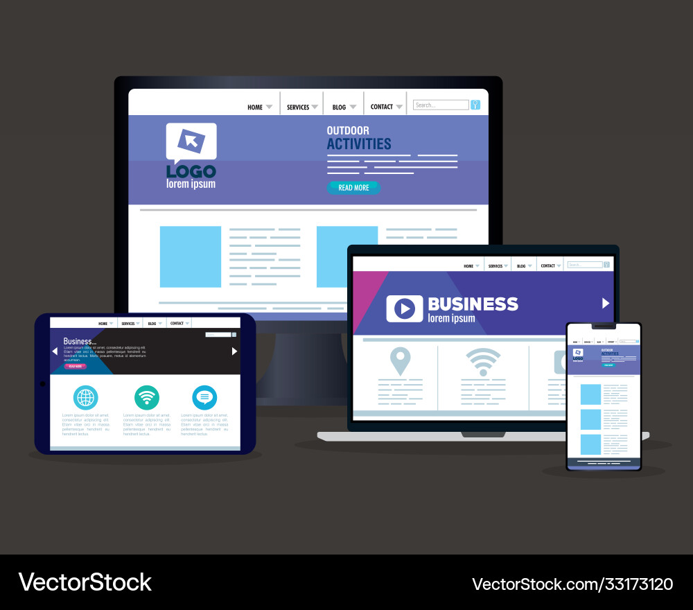 Mockup responsive web concept website development Mockup responsive web concept website development Vector Image
