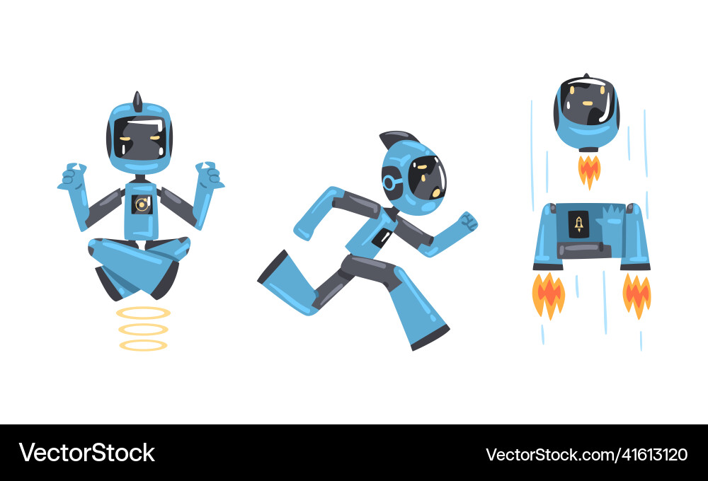 Modern robots in action set artificial Modern robots in action set artificial vector image