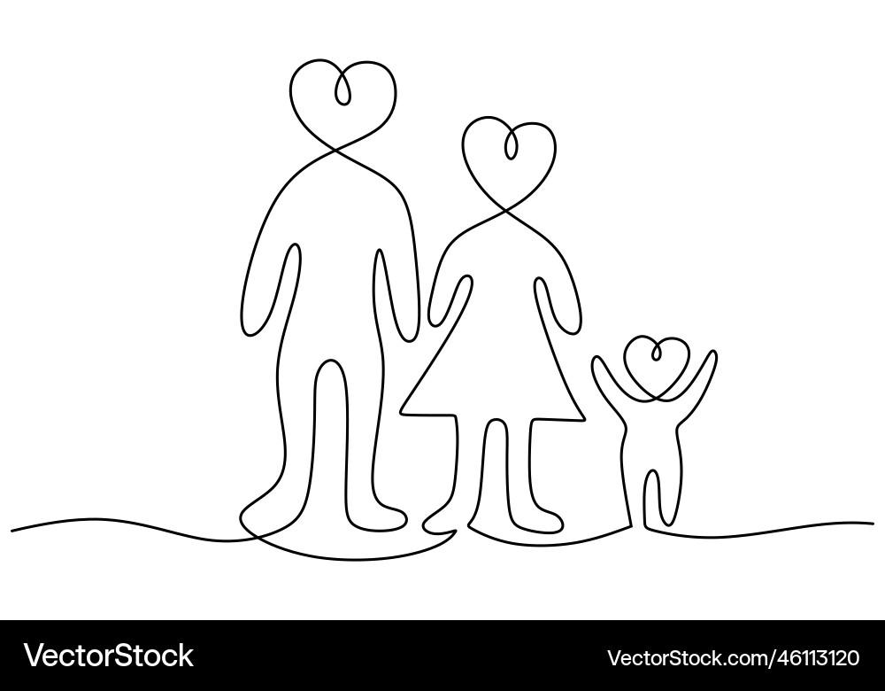 One continuous single line of happy parent global One continuous single line of happy parent global vector image