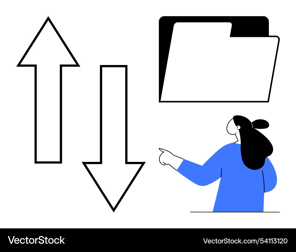Person pointing towards folder with up and down Person pointing towards folder with up and down vector image