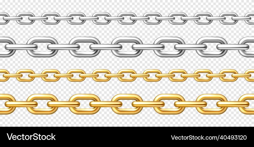 Realistische nahtlose Gold- und Silberketten Realistische nahtlose Gold- und Silberketten vektorbild