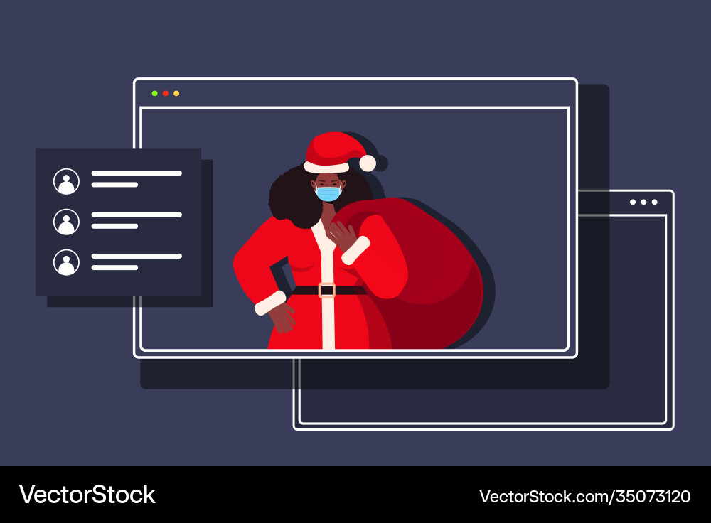 Santa woman in mask holding sack new year Santa woman in mask holding sack new year vector image