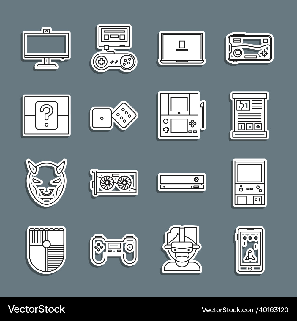 Set line mobile and playing in game retro arcade Set line mobile and playing in game retro arcade vector image