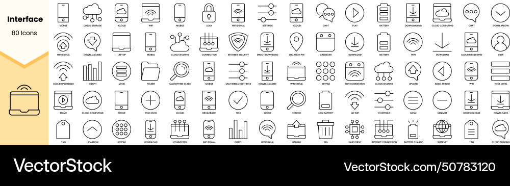 Set of interface icons simple line art style Vector Image