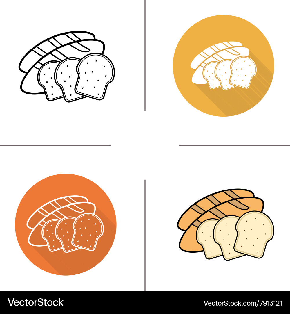 Bread flat design linear and color icons set vector image